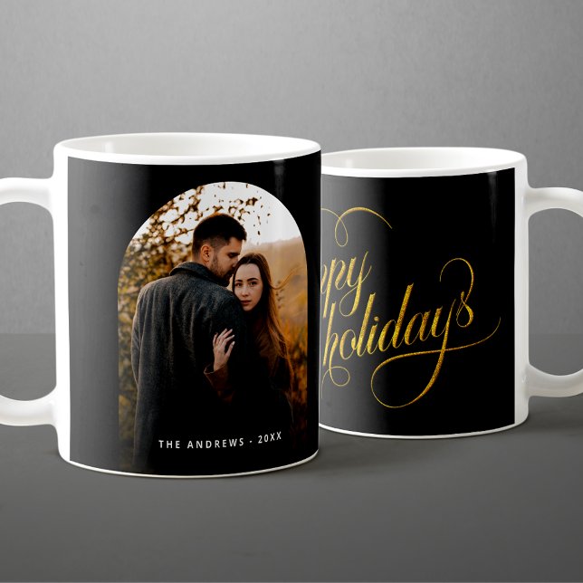 Caneca De Café Foto de Feriado Glamoroso Preto e Dourado (Criador carregado)