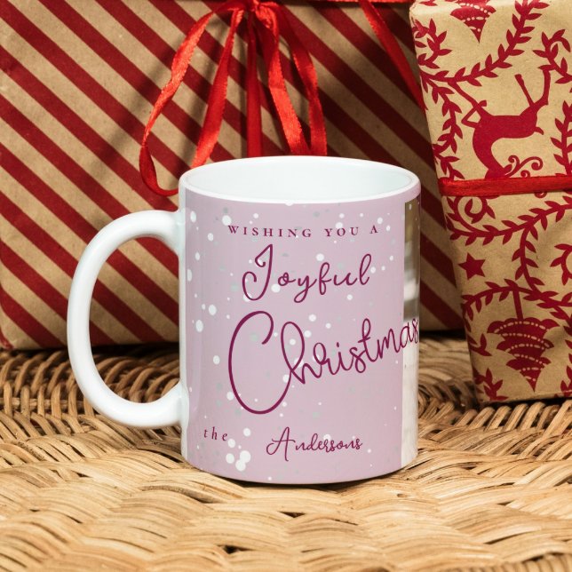 Caneca De Café Foto de flocos de neve de Natal Moderno da Tendênc (Modern Trendy Christmas snowflakes Photo Coffee Mug)