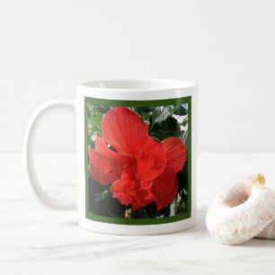 Caneca De Café Foto de Flor de Hibisco Duplo Laranja Brilhante