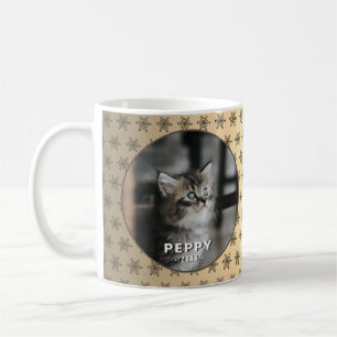 Caneca De Café Foto de Gato Elegante Natal Metálico Dourado
