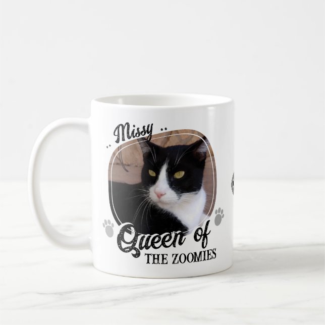 Caneca De Café Foto De Gato Engraçado Rainha De Zoomias (Esquerda)