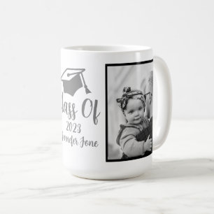 Caneca De Café Foto de Graduação Personalizada do Script Silver 2