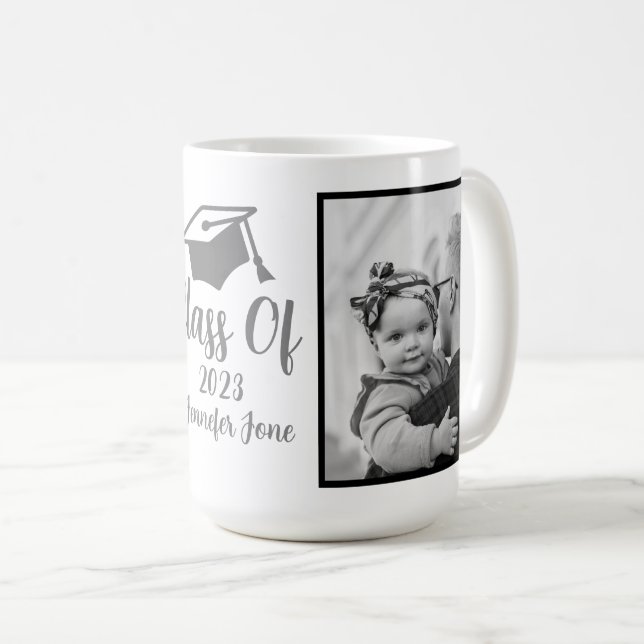 Caneca De Café Foto de Graduação Personalizada do Script Silver 2 (Frente Esquerda)