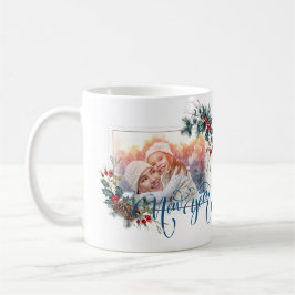 Caneca De Café Foto de inverno de ano novo em estilo azul