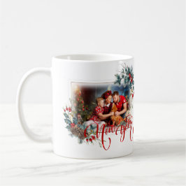 Caneca De Café Foto de inverno de ano novo em estilo vermelho