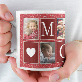 Caneca De Café Foto de Mamãe de Padrão do Coração Vermelho Multif