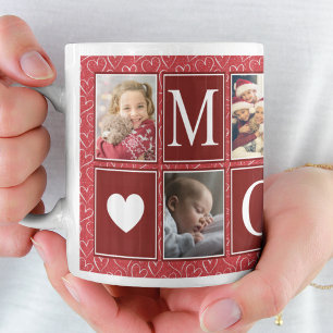 Caneca De Café Foto de Mamãe de Padrão do Coração Vermelho Multif