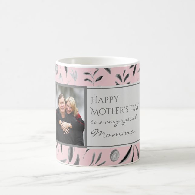 Caneca De Café Foto de MOMMA Personalizada Floral PINK (Centro)