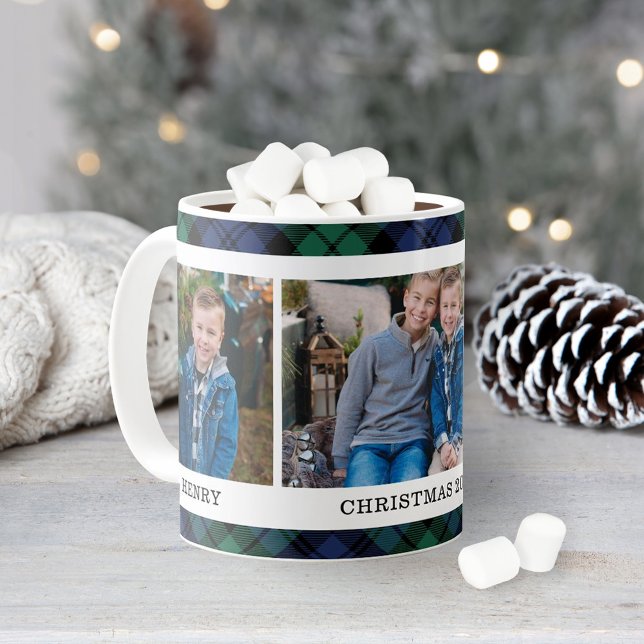 Caneca De Café Foto de Natal Personalizada para marinho e Xadrez  (Criador carregado)