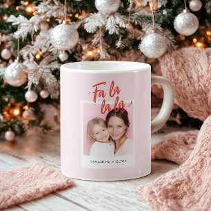 Caneca De Café Foto de Natal Rosa Personalizada Fa La La La