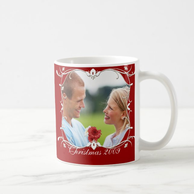 Caneca De Café Foto de Natal Vermelho com Fronteira Verde (Direita)