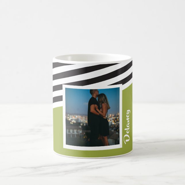 Caneca De Café Foto de padrão verde brilhante personalizado (Centro)
