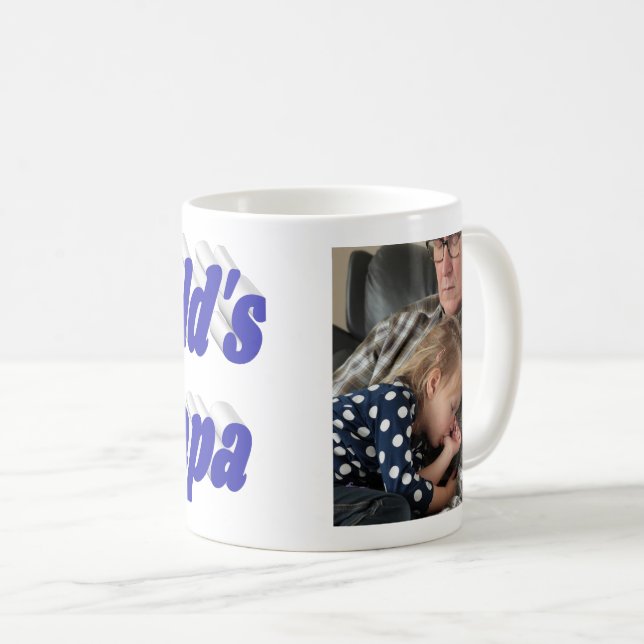 Caneca De Café Foto de papai com texto azul  (Frente Esquerda)