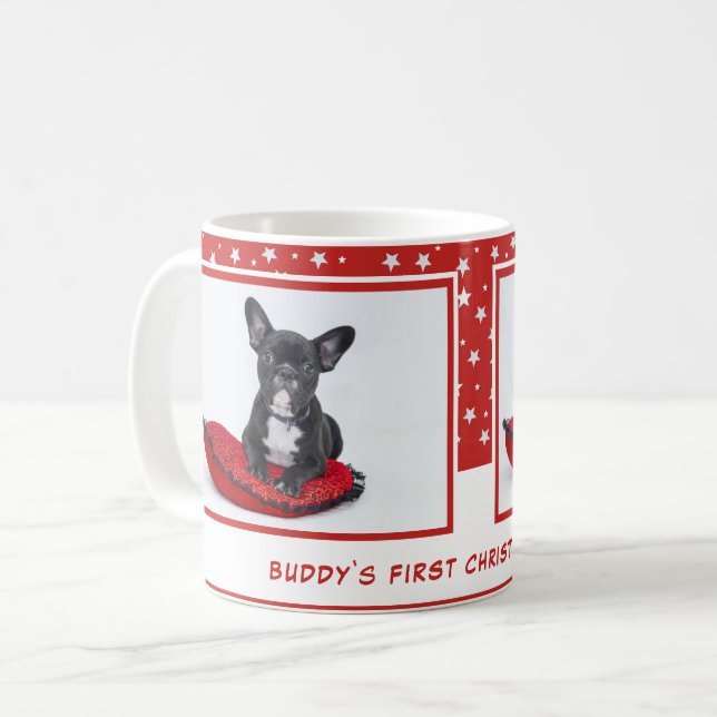 Caneca De Café Foto de Pet Personalizada Red Puppy Natal (Frente Esquerda)