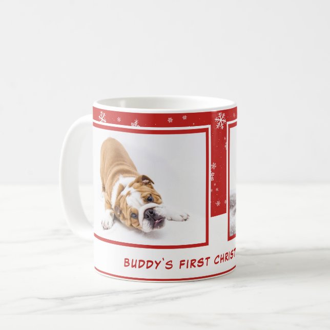 Caneca De Café Foto de Pet Personalizada Red Puppy Natal (Frente Esquerda)