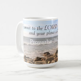 Caneca De Café Foto de Proverbs Bíblia Mar Verso no Oceano Curso