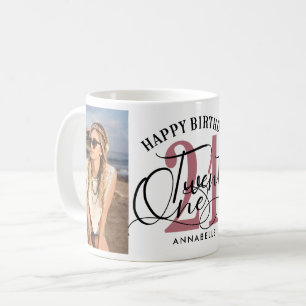 Caneca De Café Foto de Rosa Dourado e aniversário de 21 anos pre
