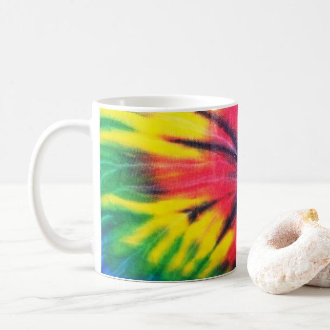 Caneca De Café Foto de Tie Dye em Espiral Arco-íris (Com Donut)