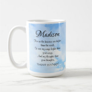 Caneca De Café Foto de um Nome Verso de Bíblia do Céu Azul e Inic