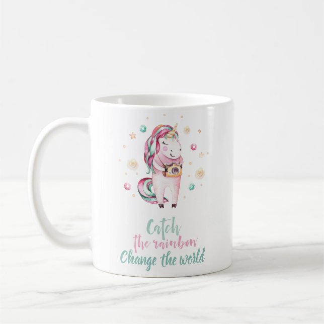Caneca De Café Foto de Unicórnio Rosa Girly (Esquerda)