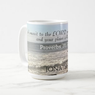 Caneca De Café Foto de Wavy Seashore Proverbs Bíblia Verse Ocean