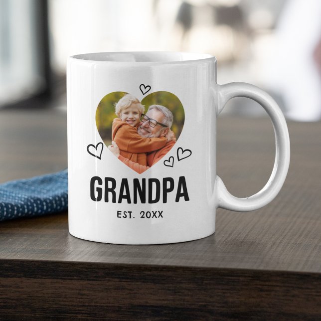 Caneca De Café Foto do Avô com Coração Desenhado (Criador carregado)