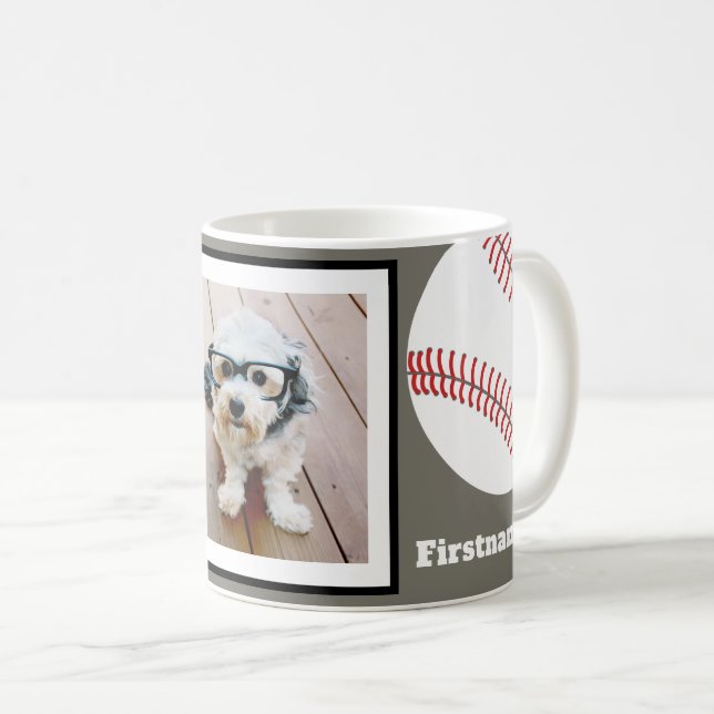 Caneca De Café Foto do Baseball Adicionar Seu Nome - Pode Editar  (Frente Esquerda)