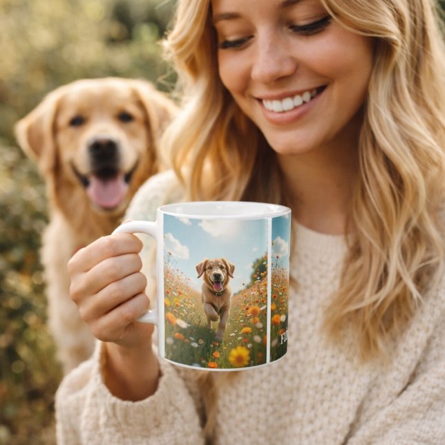 Caneca De Café Foto do cachorro nome do animal de estimação texto (Criador carregado)