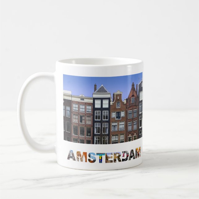 Caneca De Café Foto do Canal Casas de Amsterdã Holanda (Esquerda)