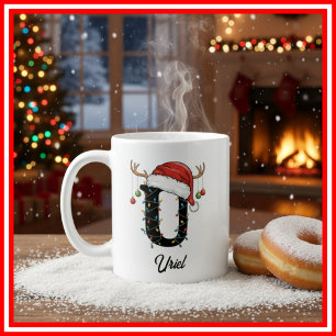 Caneca De Café Foto do Chapéu de Papai Noel com Galhada de Natal 
