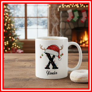 Caneca De Café Foto do Chapéu de Papai Noel com Galhada de Natal 