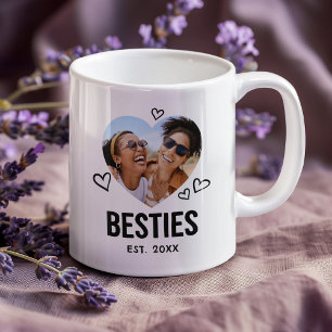 Caneca De Café Foto do Coração de Besties Desenhada