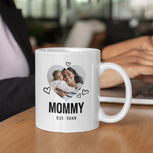 Caneca De Café Foto do coração de Mamãe esboçada