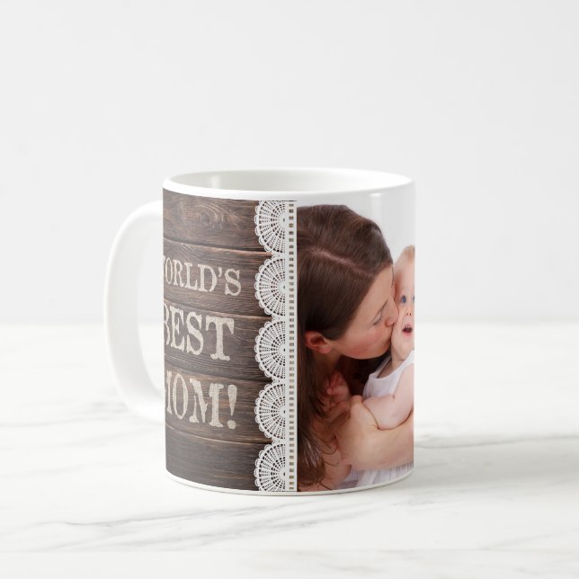 Caneca De Café Foto do dia das mães da mamã do mundo rústico do (Frente Esquerda)