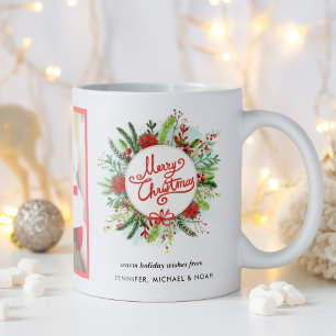 Caneca De Café Foto do Feliz Natal da grinalda da poinsétia da