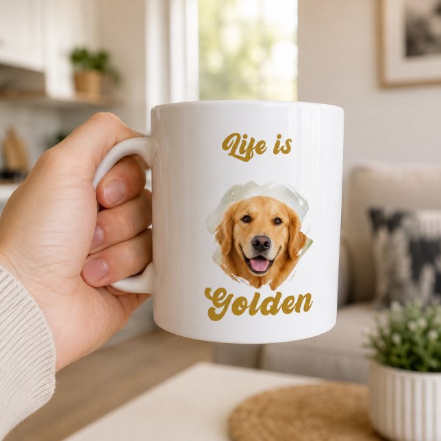Caneca De Café Foto do Golden Retriever A Vida é Dourada (Criador carregado)