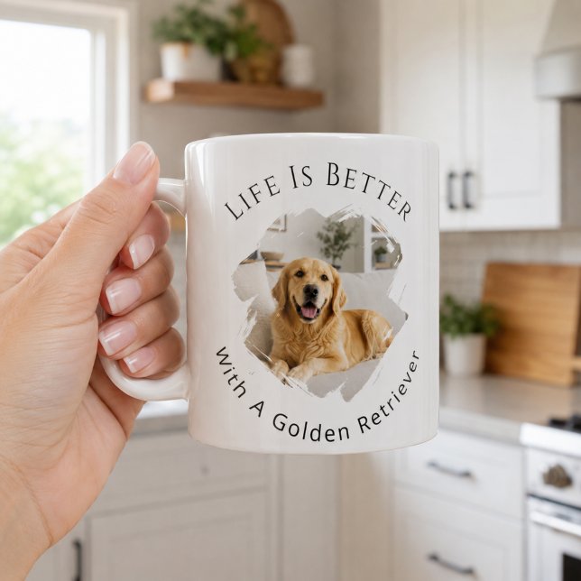 Caneca De Café Foto do Golden Retriever A Vida é Melhor (Criador carregado)