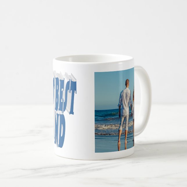 Caneca De Café Foto do marido com texto azul-marinho (Frente Esquerda)