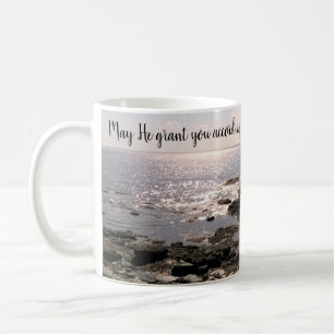 Caneca De Café Foto do Oceano com Versículo Bíblico Inspirador