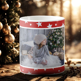 Caneca De Café Foto do Padrão de Estrela Vermelha Cura no Natal
