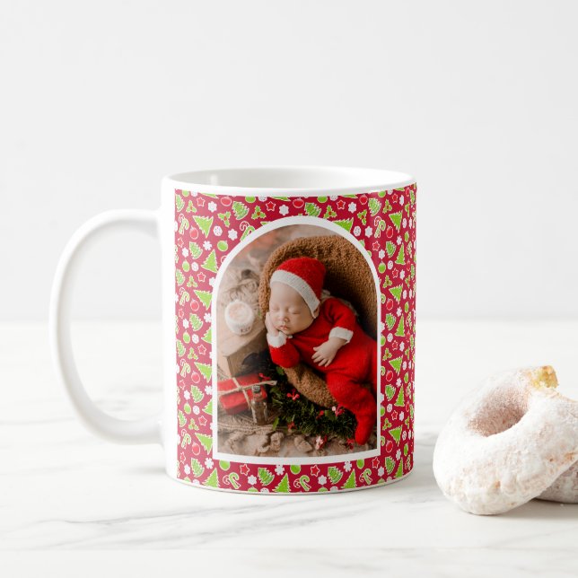 Caneca De Café Foto do Primeiro Natal do Bebê (Com Donut)