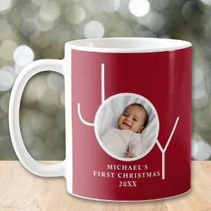 Caneca De Café Foto do Primeiro Natal do Bebê Vermelho
