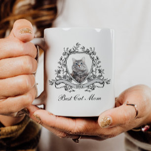 Caneca De Café Foto do seu gato em um descanso floral   Melhor Ca