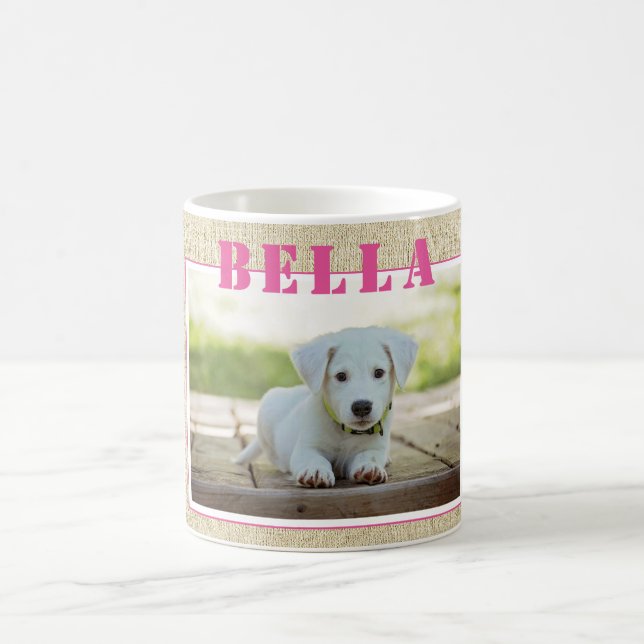 Caneca De Café Foto e Nome de Cachorro Rosa Rústico Fofa (Centro)
