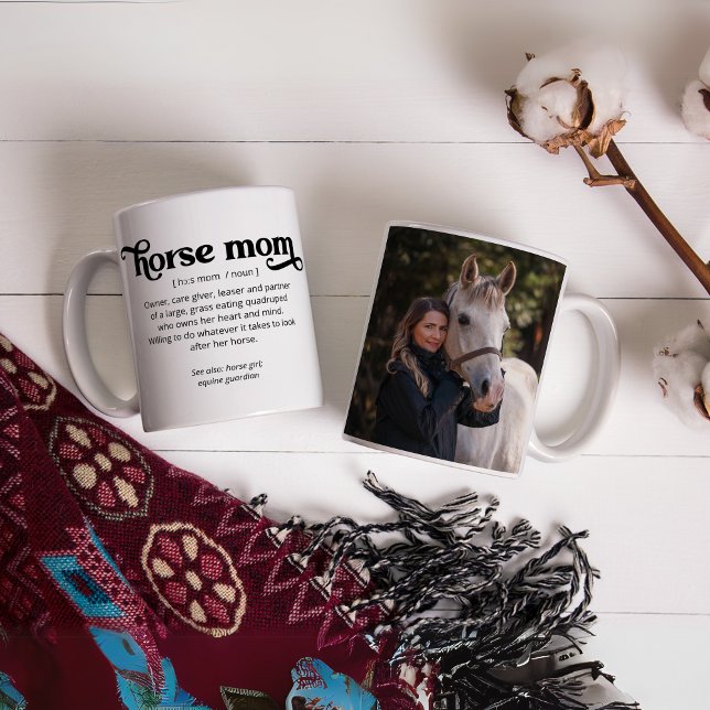 Caneca De Café Foto e texto personalizados da mãe de cavalo (Horse Mom Custom Photo Text Coffee Mug)