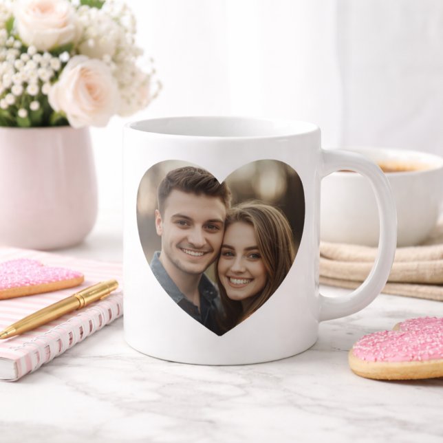 Caneca De Café Foto em Moldura de Coração (Criador carregado)