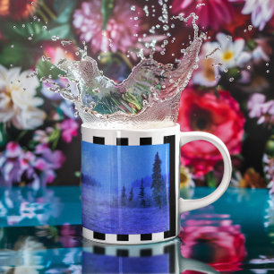 Caneca De Café Foto em Tríptico de Listras Pretas e Brancas