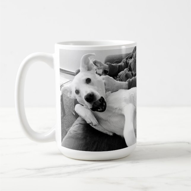 Caneca De Café Foto Engraçada de Feliz Cão B & W Fotografia (Esquerda)