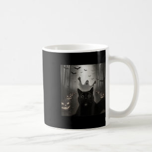 Caneca De Café Foto Engraçada de Gato com Fantasma Roupa Assustad