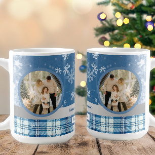 Caneca De Café Foto Espanhola Feliz Natal Elegante Azul